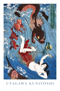 Utagawa Kuniyoshi - Tamatori escaping from the Dragon King
