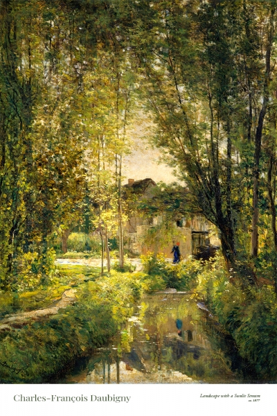 Charles-François Daubigny - Landscape with a Sunlit Stream Variante 1 | 20x30 cm | Premium-Papier