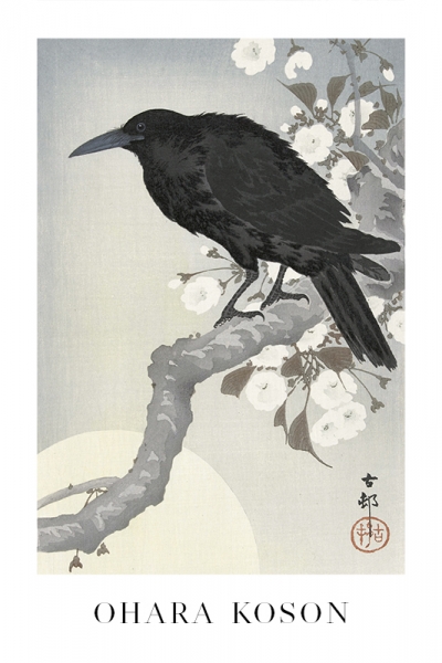 Ohara Koson - Crow at Full Moon Variante 1 | 60x90 cm | Premium-Papier wasserfest