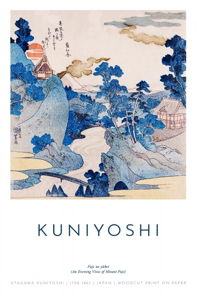 Utagawa Kuniyoshi - Fuji no yukei (An Evening View of Mount Fuji) Variante 1 | 13x18 cm | Premium-Papier